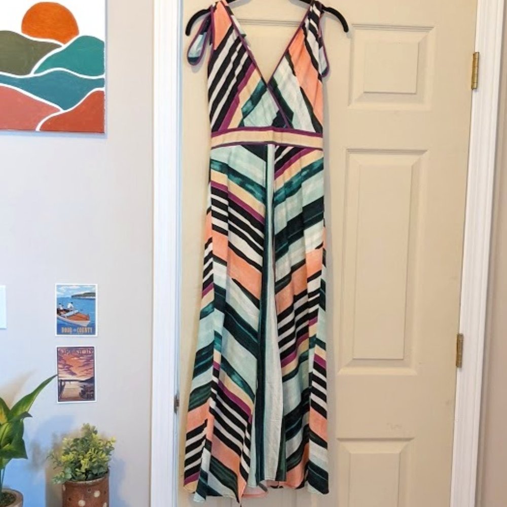 Red Carter Striped Floor Length Dress with Slits